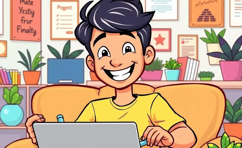 Person happily looking at their investment portfolio on a laptop
