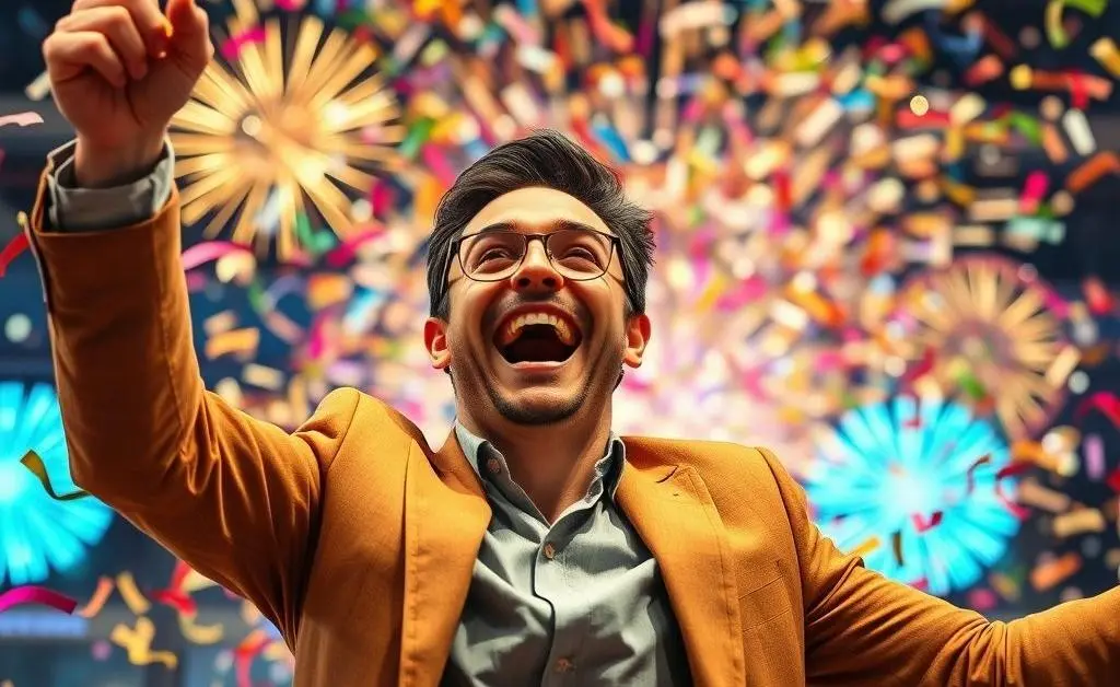 Investors celebrating success with confetti background