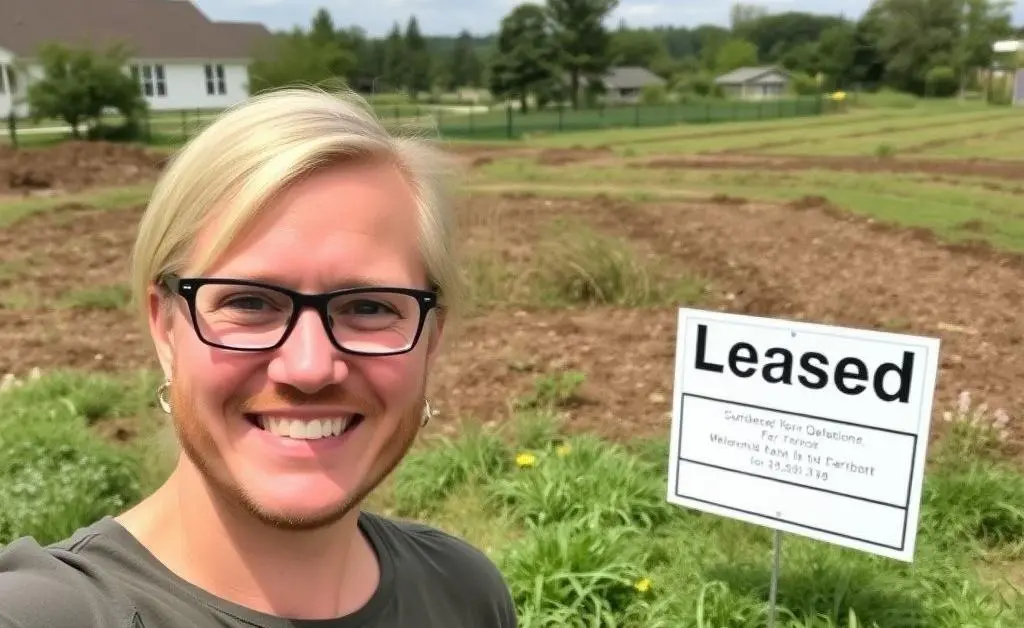 Smiling investor in front of leased land