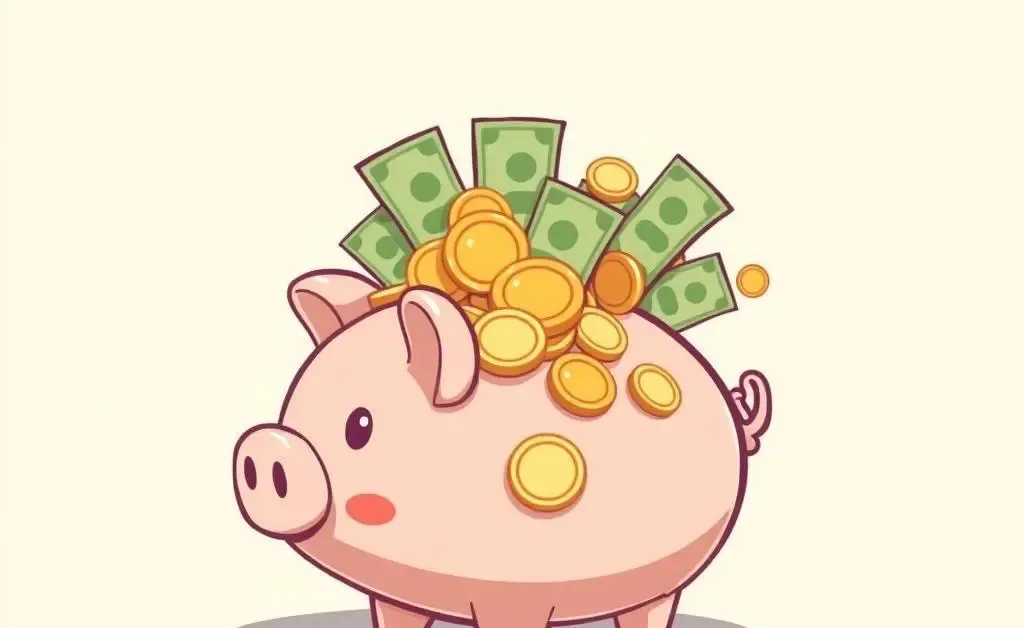 Cartoon piggy bank filled with money