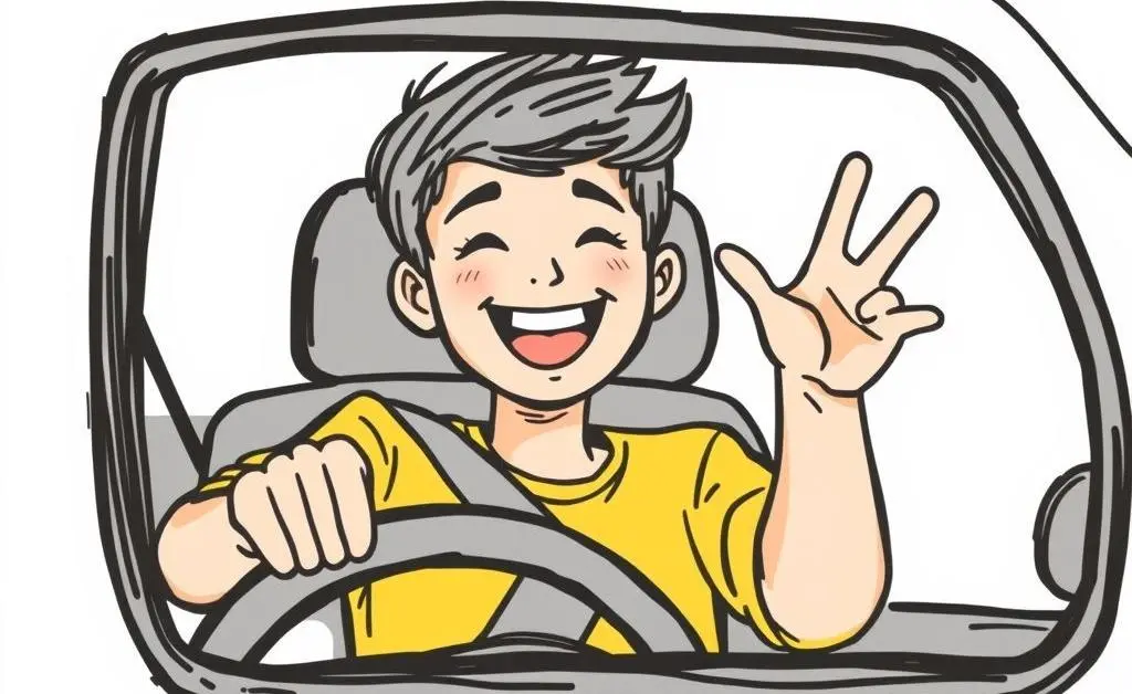 Happy new driver on the road