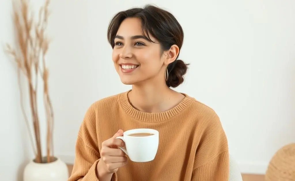 Person looking content and relaxed in a minimalist environment