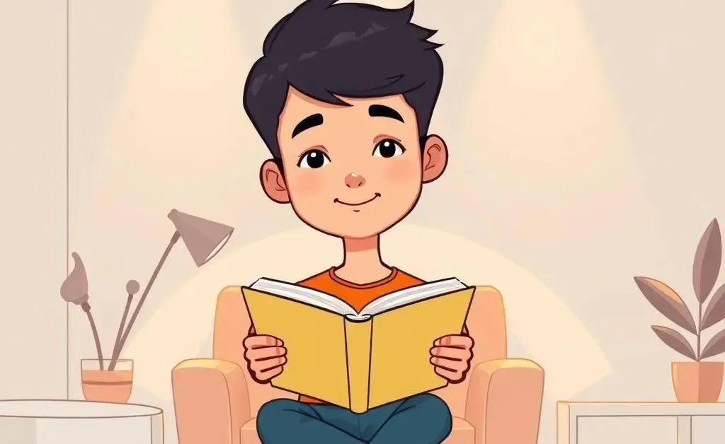A person sitting comfortably with a book in a minimalist room
