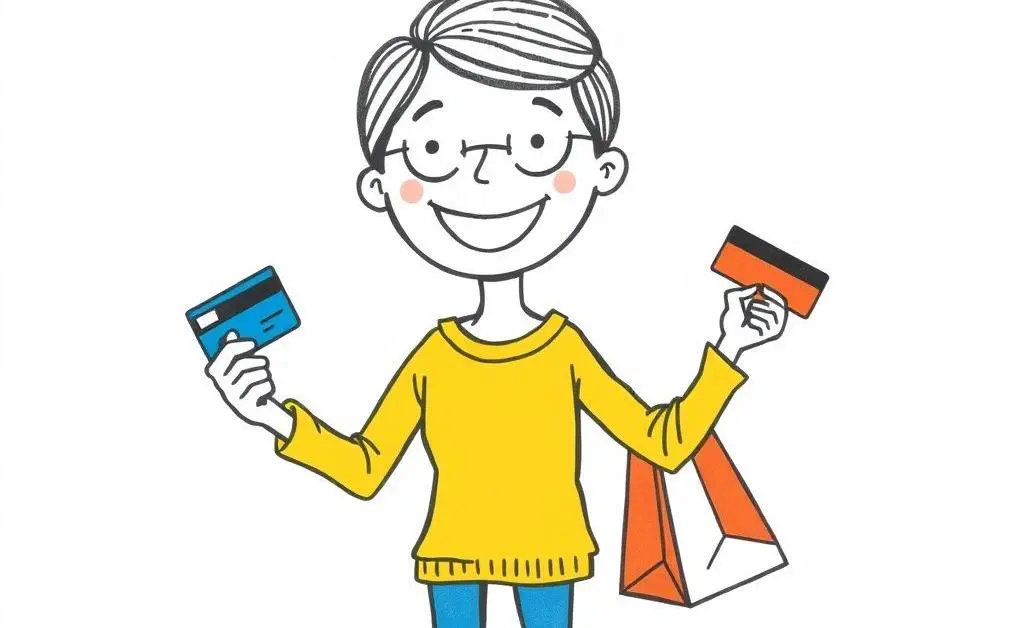 A happy person purchasing items with a credit card