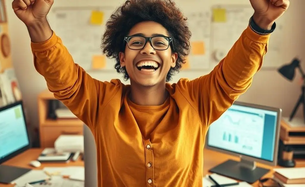 Person celebrating resolution