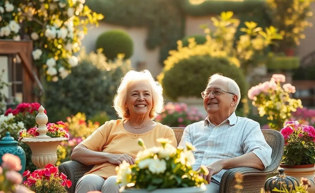 Happy retirees enjoying their garden