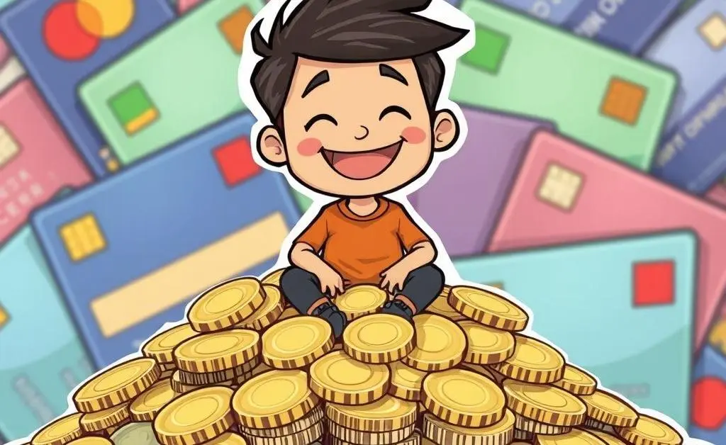 Illustration of happy with saving goals and credit management