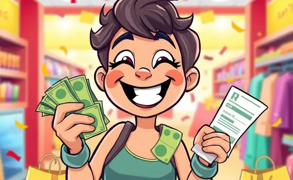 Happy shopper celebrating cash back from purchases