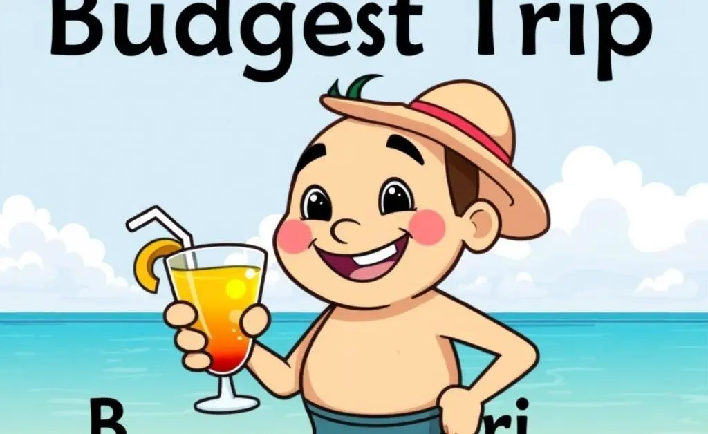 A smiling character on a beach enjoying a cocktail.