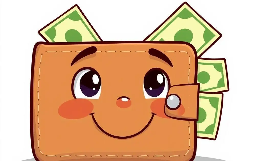 Cartoon wallet smiling with money