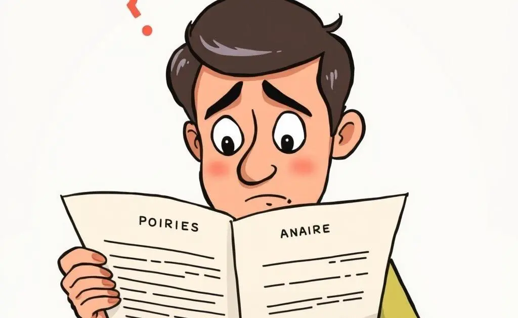 Person reading a health insurance policy document with a confused expression.