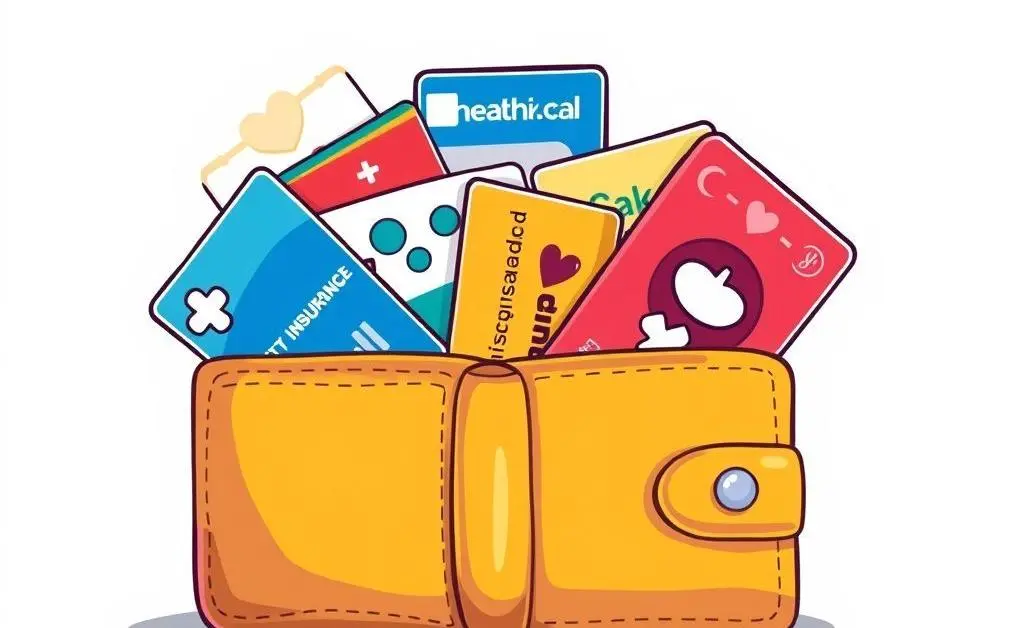 Various health insurance cards being pulled out of a wallet