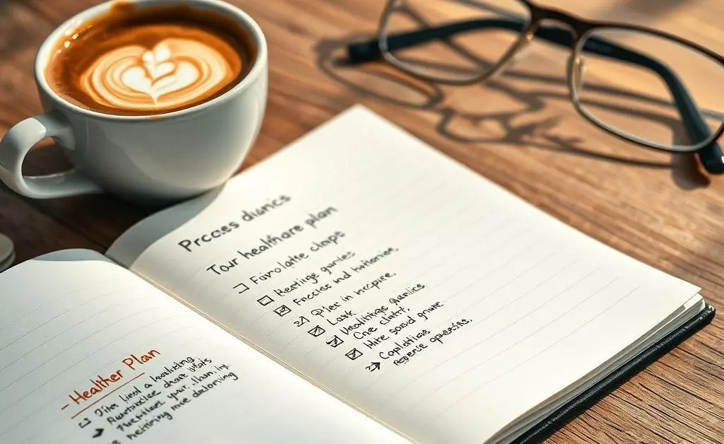 A notebook with healthcare plan options