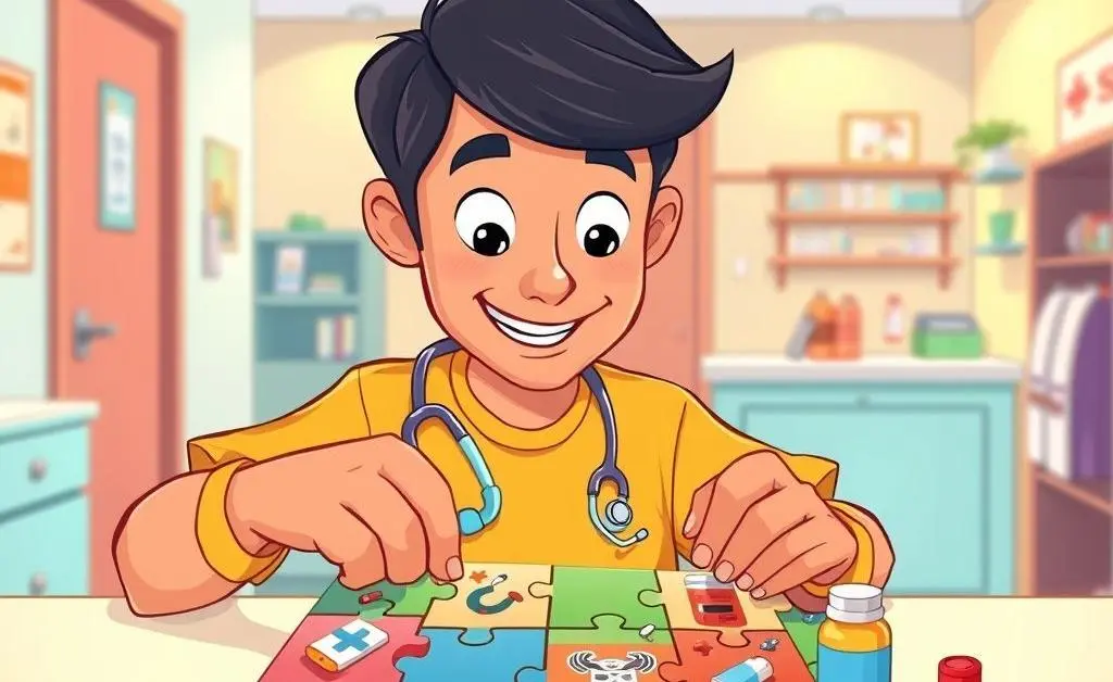 A puzzle with healthcare symbols