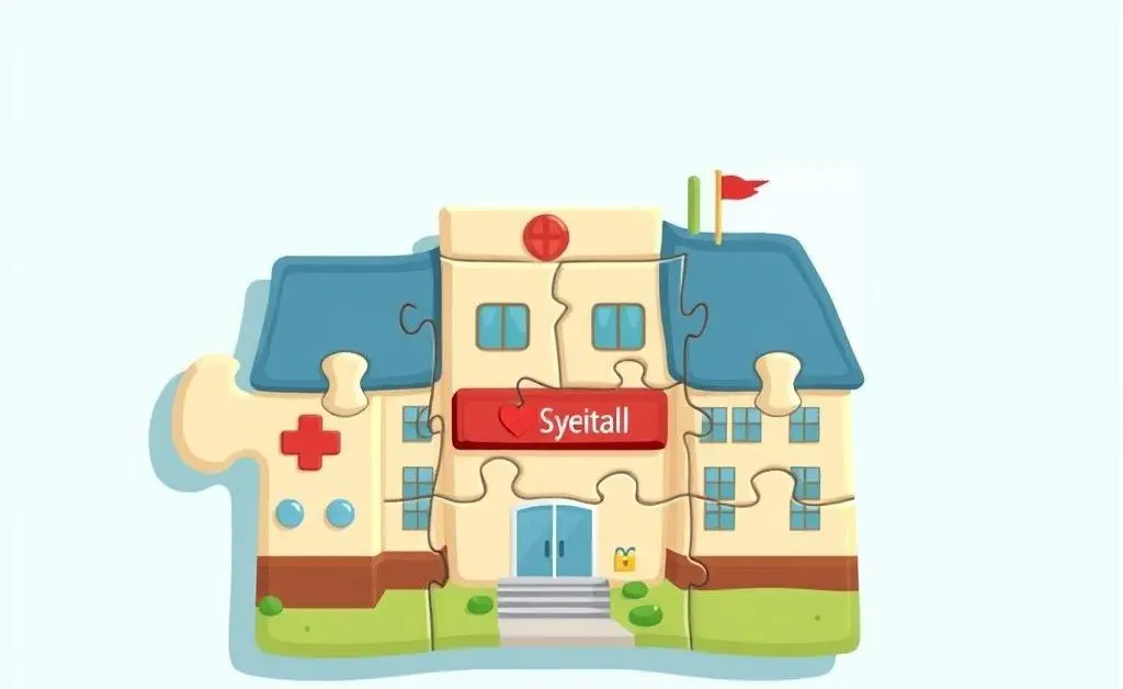 A jigsaw puzzle shaped like a hospital, representing healthcare complexities