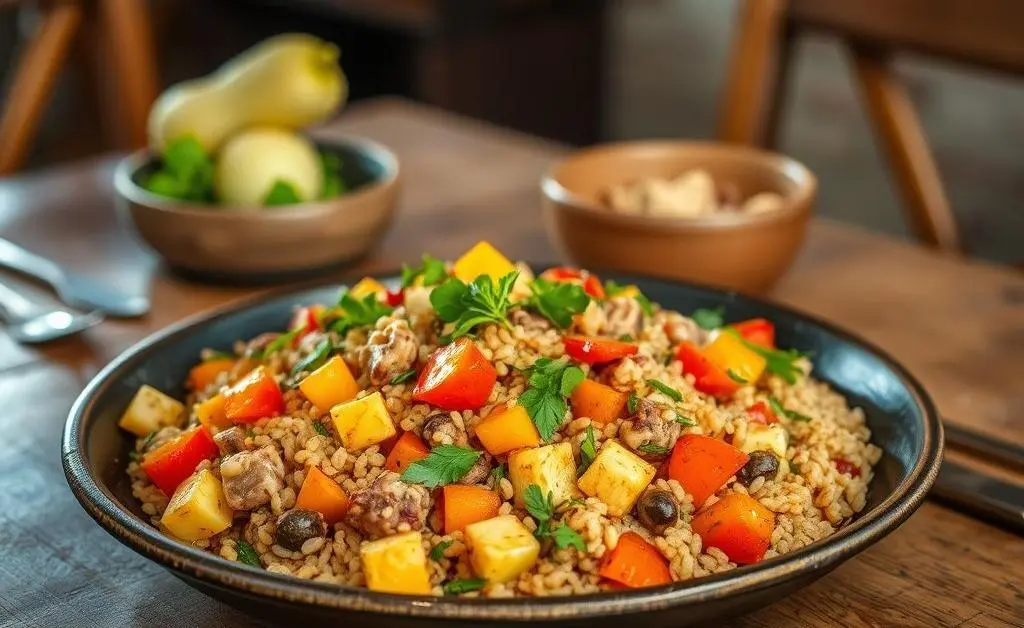 A delicious, healthy home-cooked meal served at a table