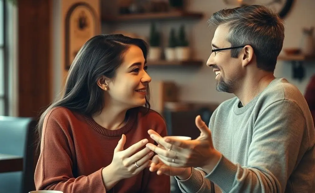 Two friends having a meaningful conversation over coffee, showcasing empathy and understanding.