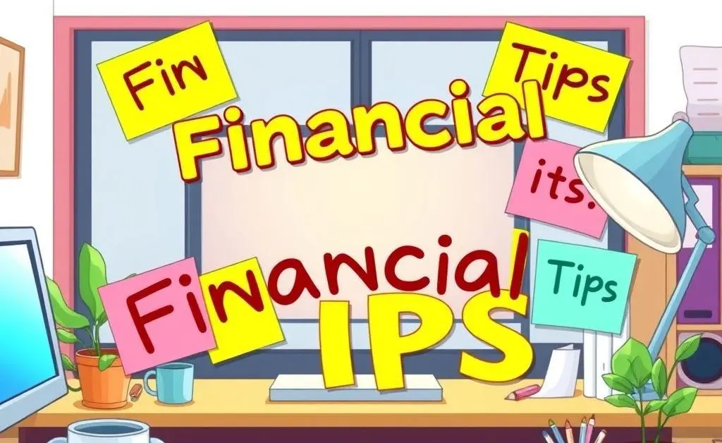 Desk with sticky notes showing financial tips