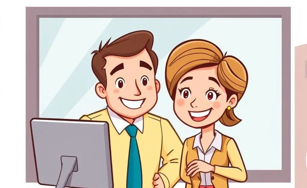 A friendly insurance agent helping a customer with a smile