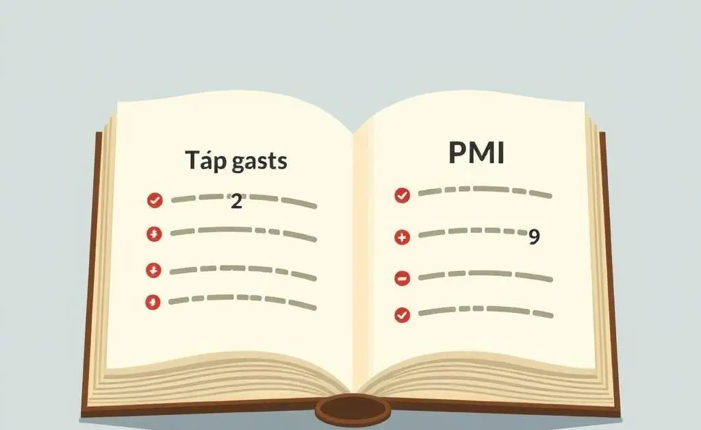 Illustration of an open book with tips labeled for mortgages and PMI savings.