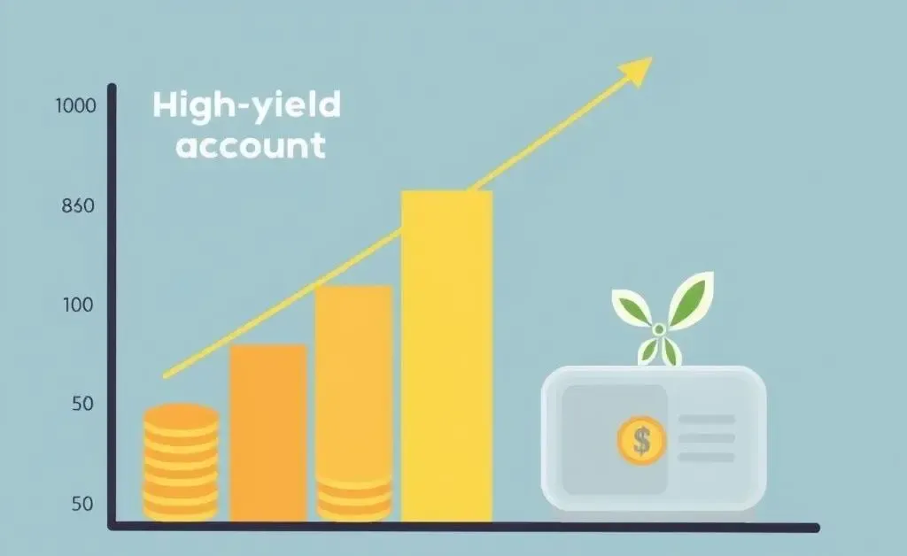 A cartoon-style chart illustrating the growth of savings in a high-yield account versus a regular savings account.