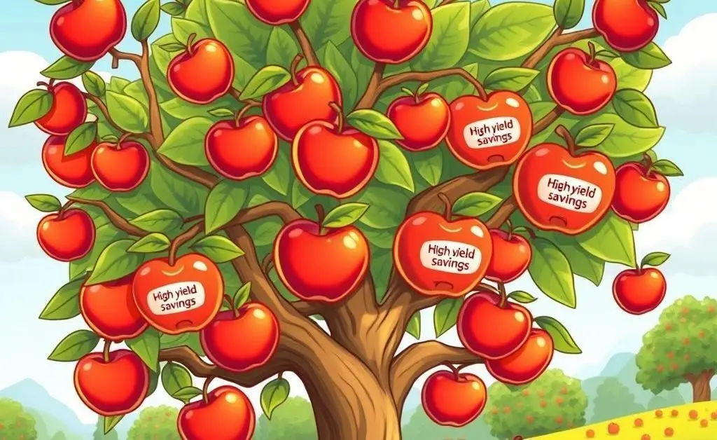 A tree with high-yield savings apples ready for picking