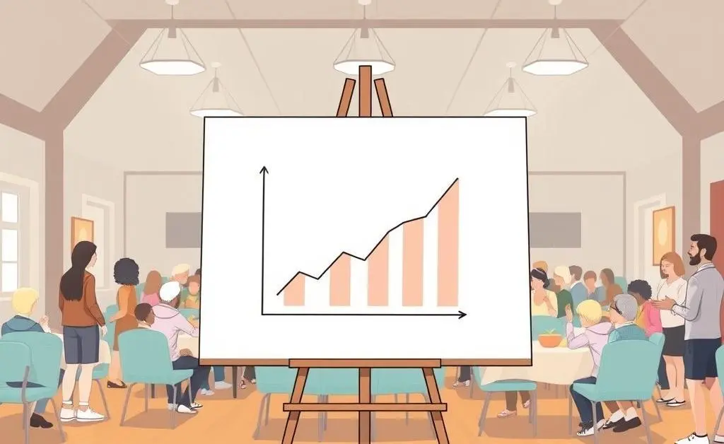 A simple drawing of a budget graph on a presentation board in a community hall.