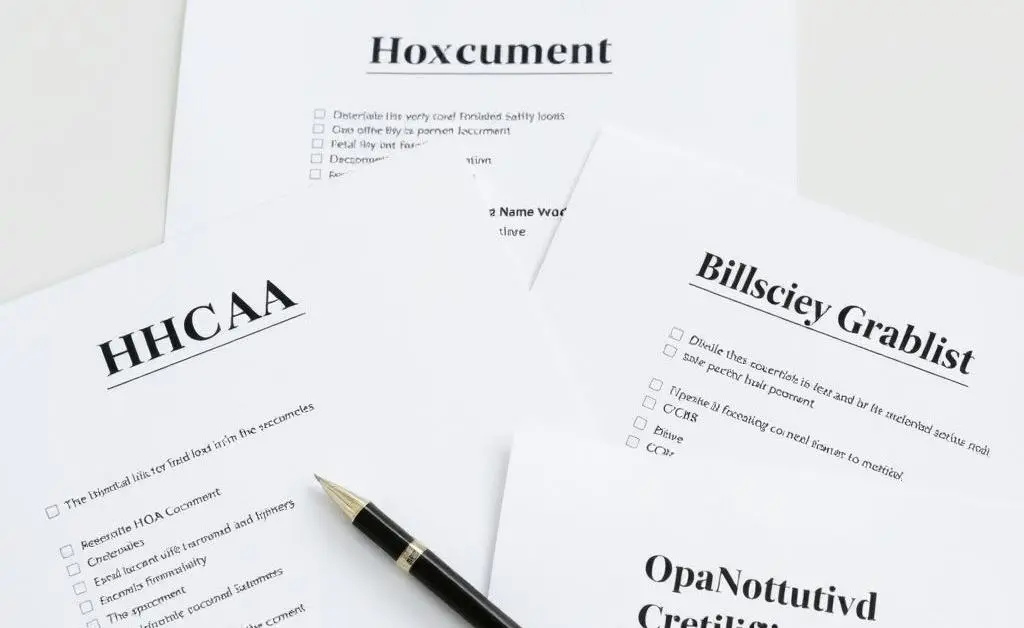 Checklist of HOA documents including Bylaws, CC&Rs, and Financial Statements