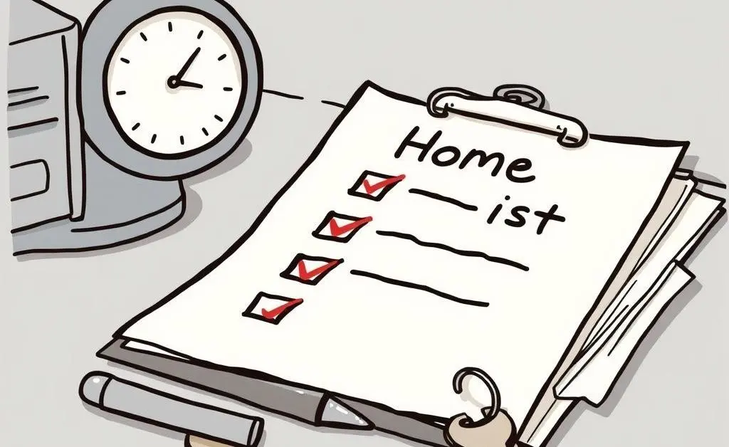 Checklist on a desk with a pen and keys