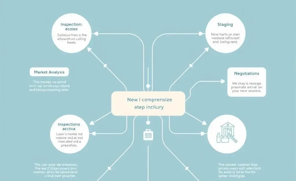 Graphic showing a flowchart of buying and selling home considerations.