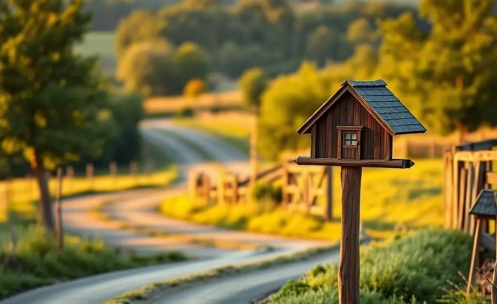 A winding road with signposts towards a house symbol