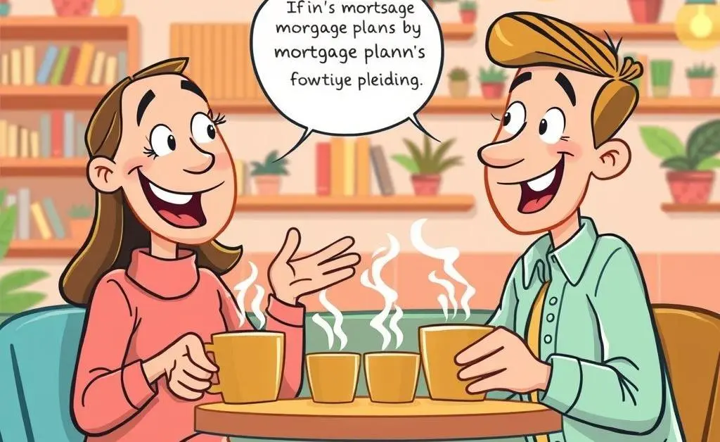 Two friends discussing mortgage options over coffee