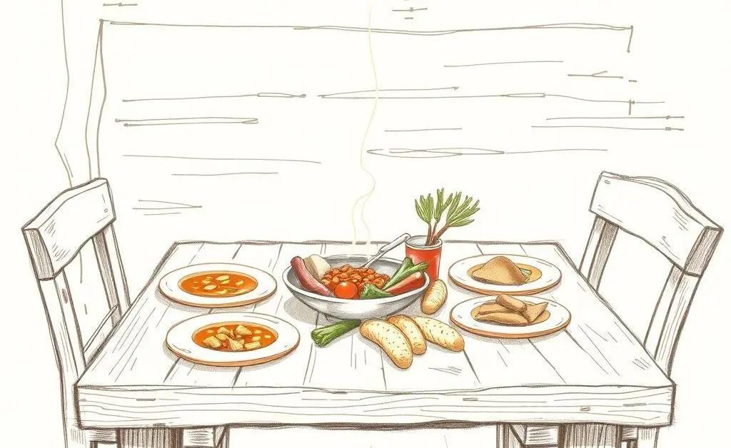 Image of a table set with a simple, home-cooked meal.