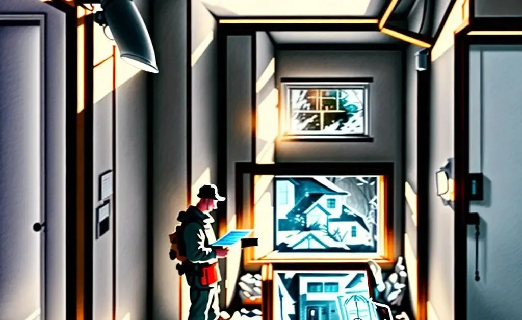 A hand-drawn style image of a person conducting a home energy audit