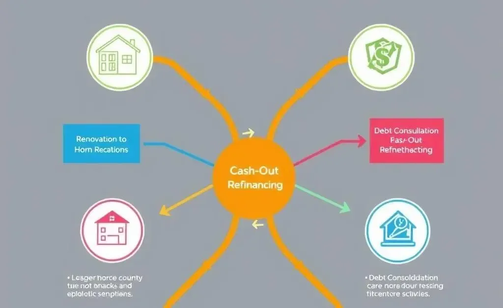 Flowchart showing various options for using home equity like renovation, debt consolidation, etc.