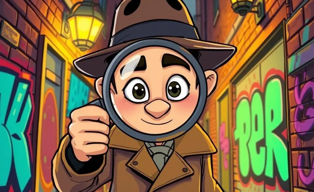 Detective inspecting a flat with a magnifying glass