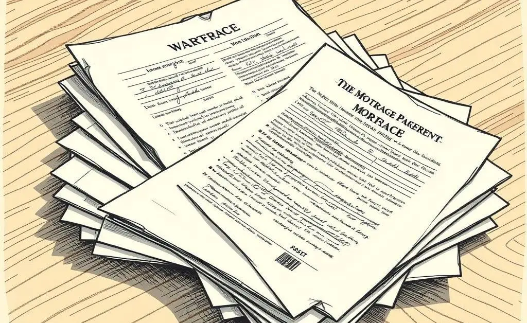 A stack of mortgage documents on a desk