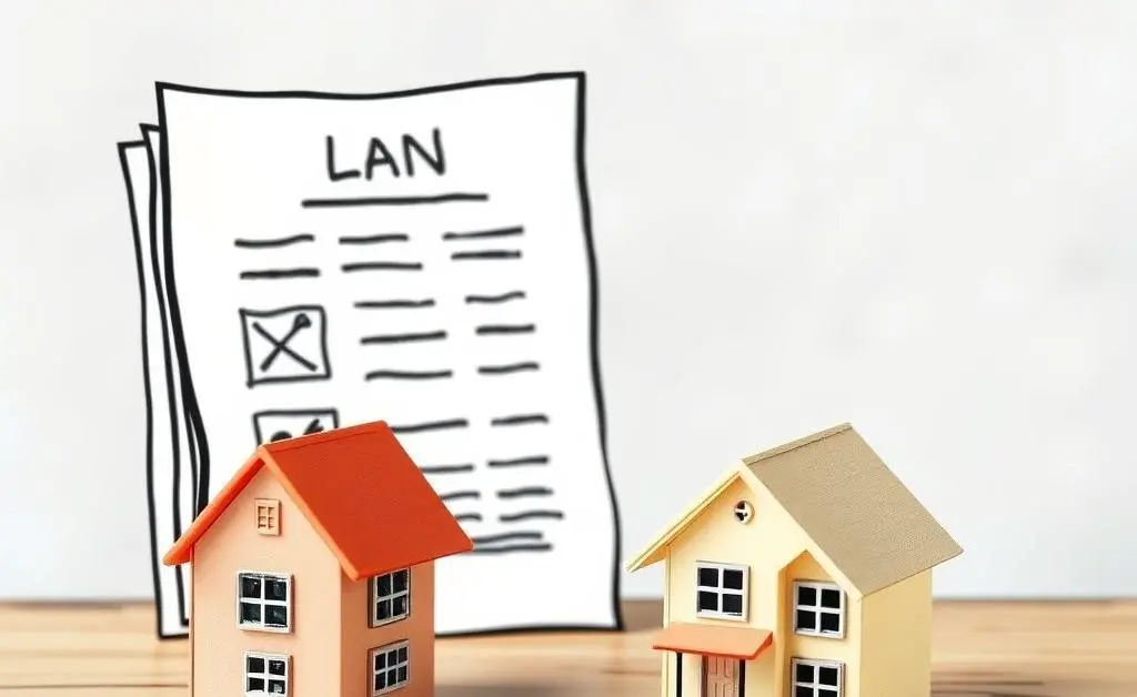 Loan papers and a tiny model house on a table