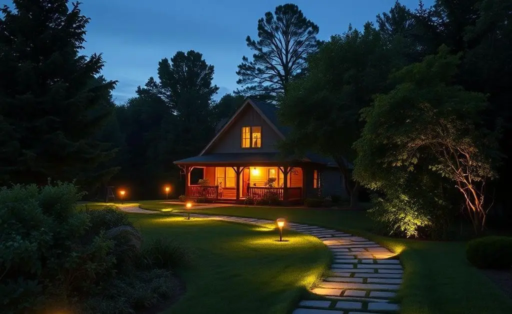 A path leading to a house with welcoming lights symbolizing the journey of home ownership.