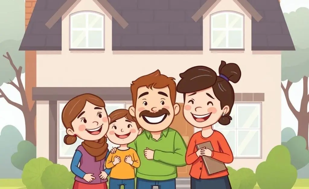 Happy family feeling secure in their insured home