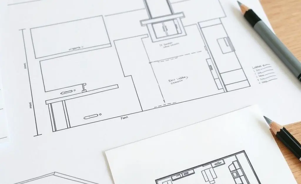 Renovation plan of a new kitchen layout.