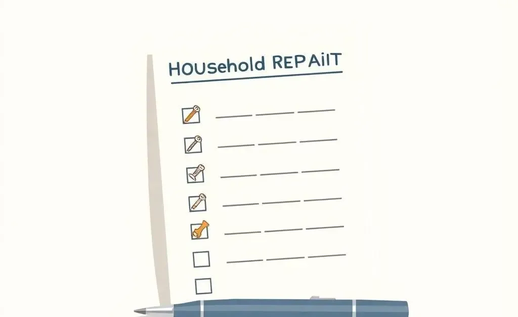 A simplified home repair checklist with a pen next to it