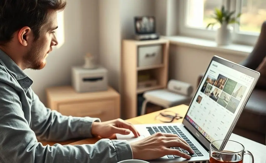 Person researching homes online