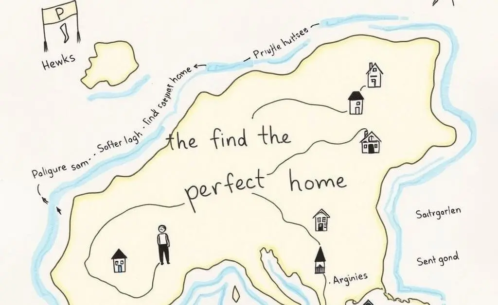 A hand-drawn map showing a journey to find the perfect home.