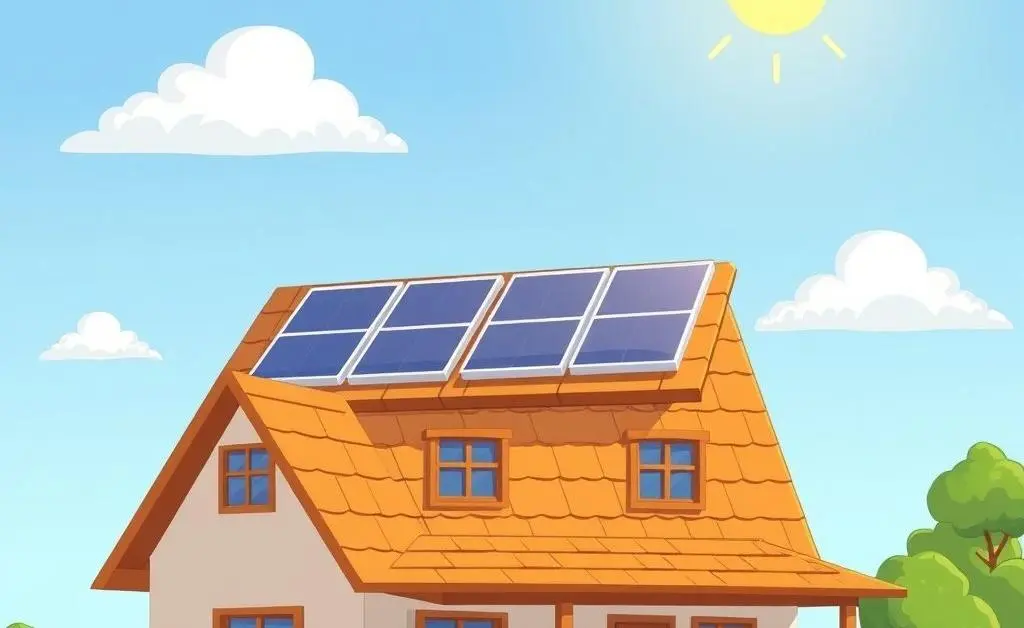 Image of a house with rooftop solar panels under a bright sky