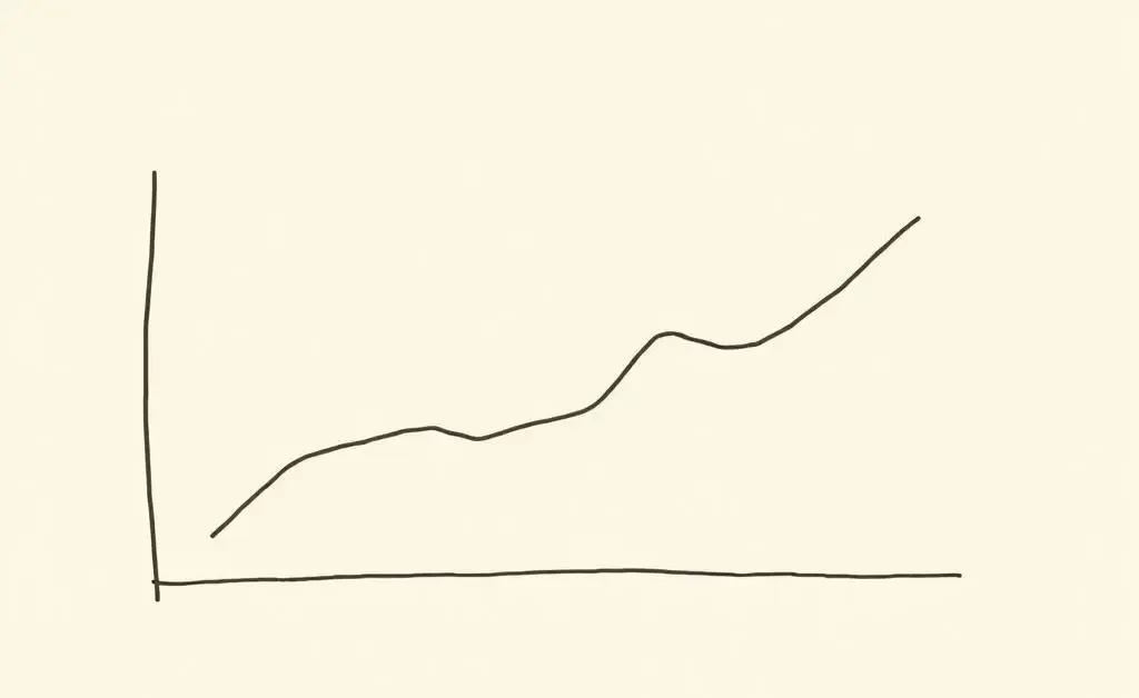 A chart showing fluctuating home values in a minimalist, hand-drawn style.