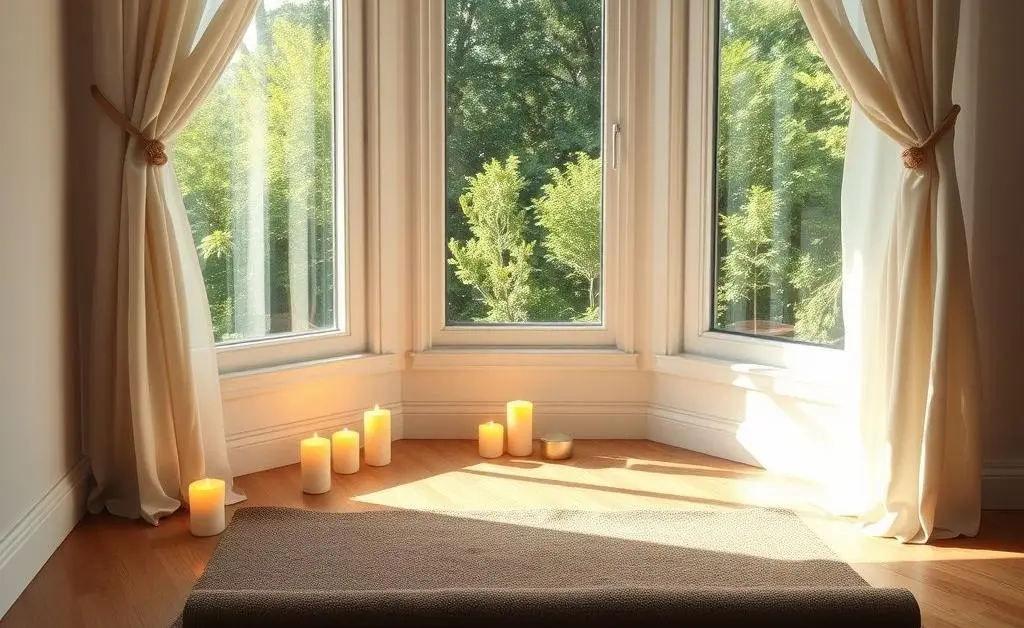 A small corner of a room dedicated to yoga