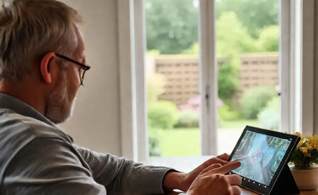 Homeowner checking security camera footage