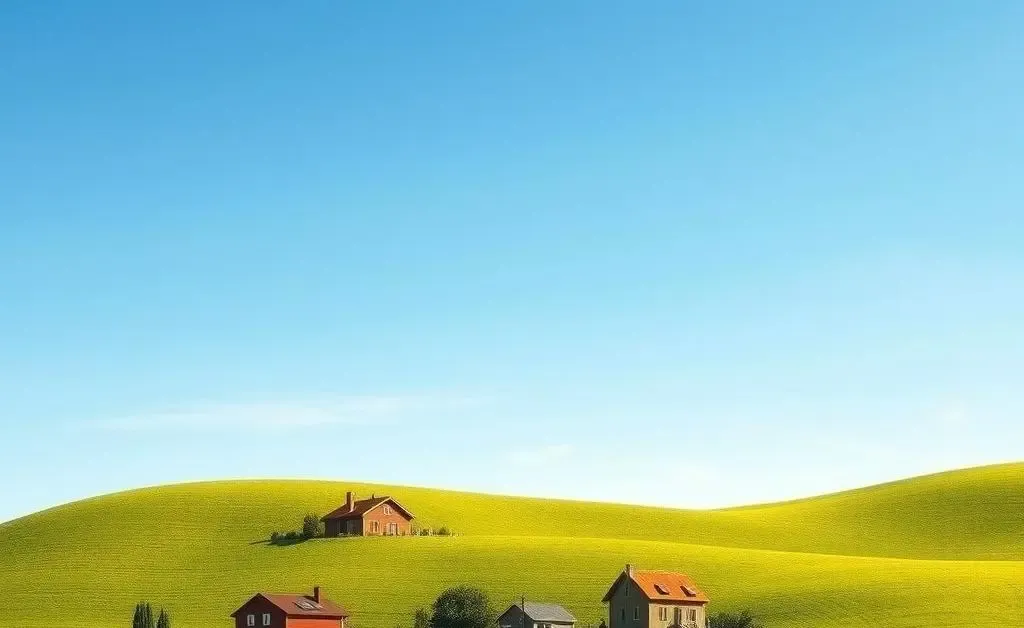 Serene landscape of homes under a blue sky