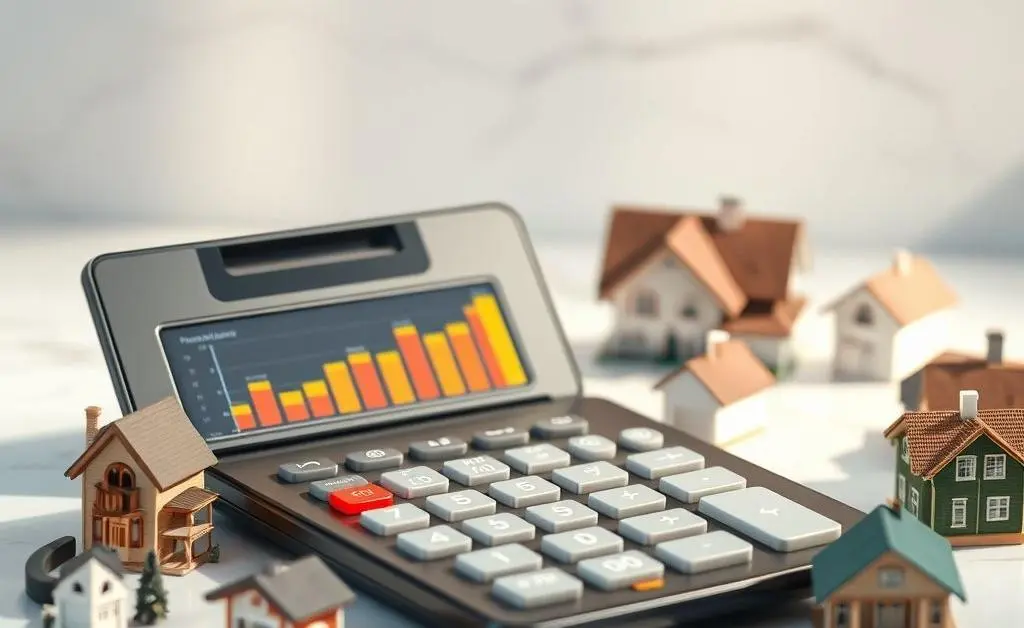 A budget calculator with miniature house models